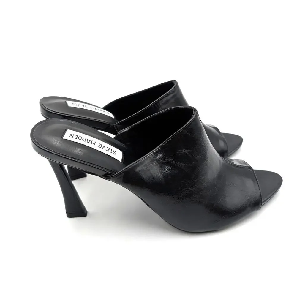 Steve Madden Dayla Peep Toe Heel Mule Women's Black Leather Size US10M EU40.5